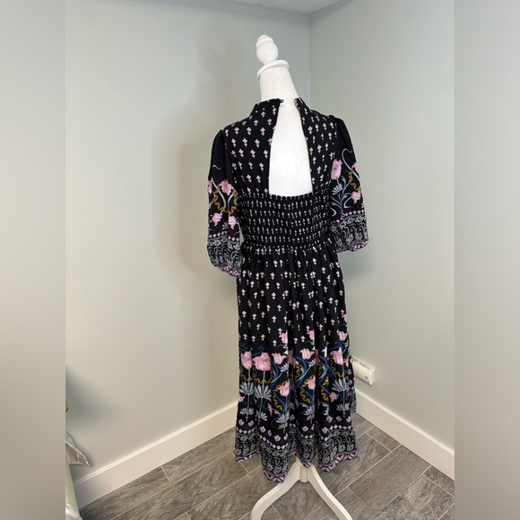 Anthropologie Dasha Smocked Midi Floral Tie  Bohemian Dress Size Large - Picture 8 of 17